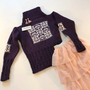 NWT Purple Hand Knitted Wool Turtleneck Sweater for ages 7-10